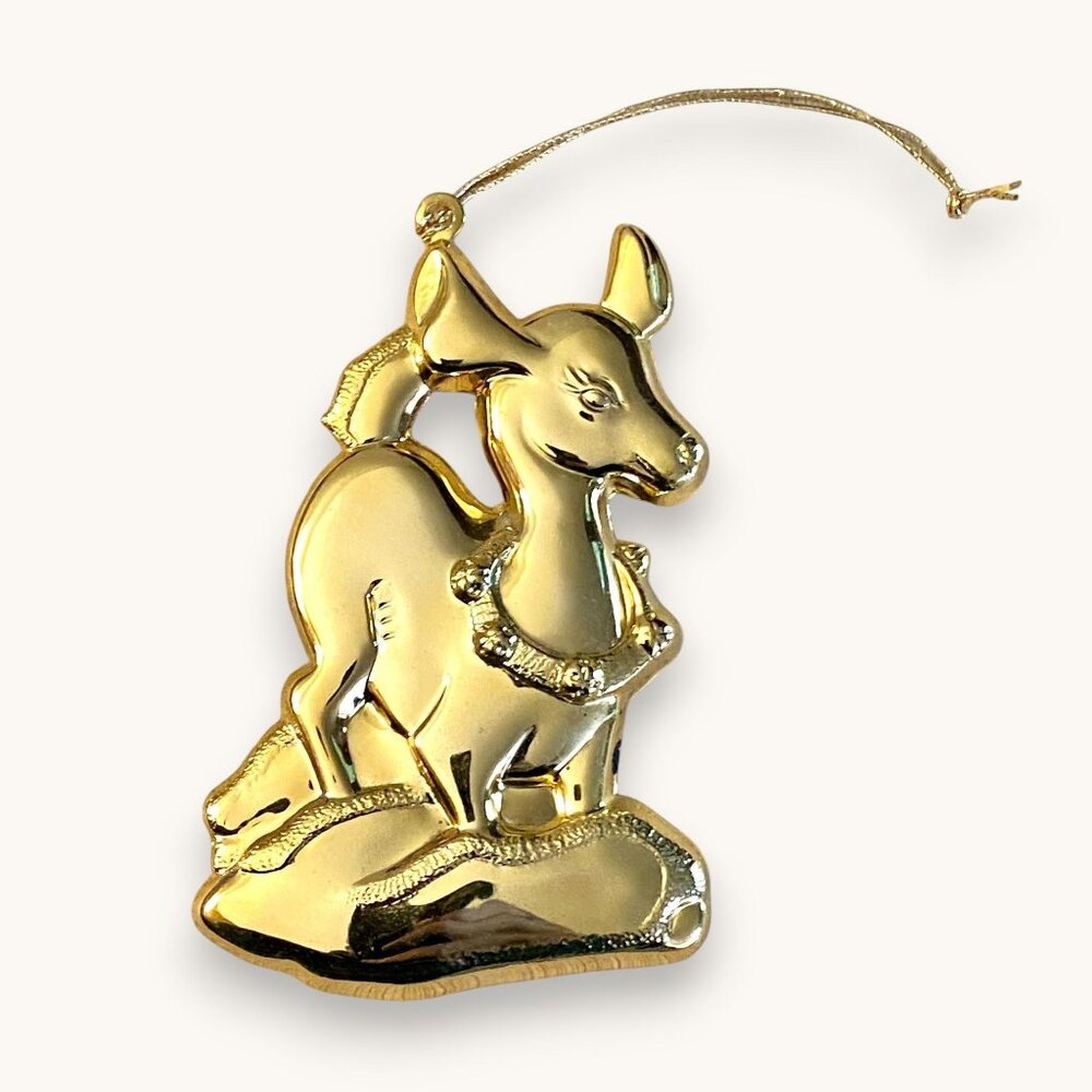 Vintage Gloria Duchin 1994 Christmas Reindeer Ornament Gold Tone Plated Metal 3.